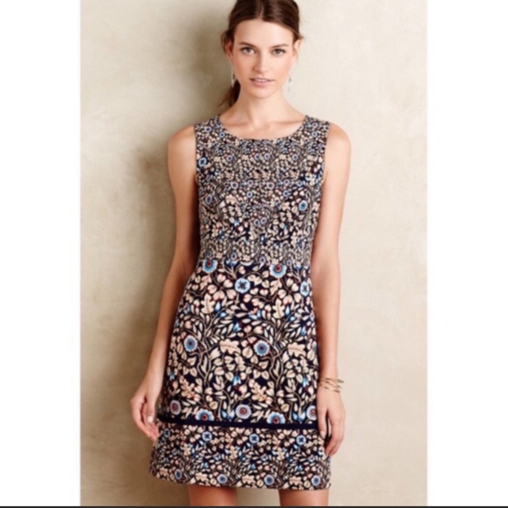 Anthropologie Maeve Navy and cream sheath dress
